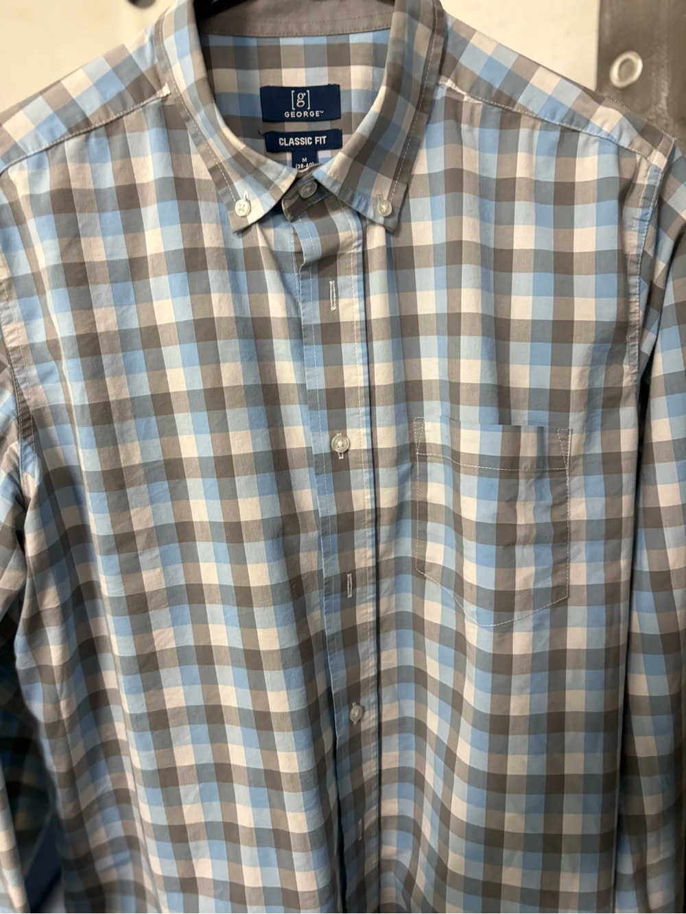 George Men's Blue and Gray Plaid Button-Down Shirt